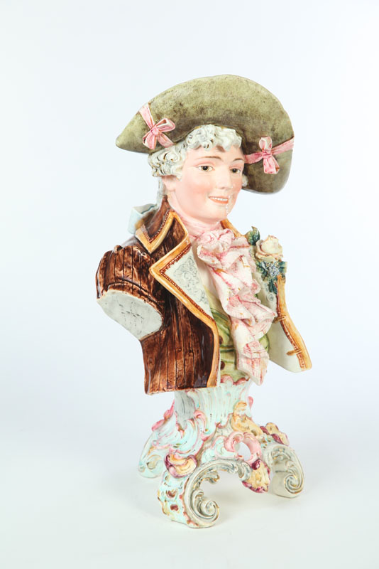 Appraisal: MAJOLICA BUST Continental late th century Colorful bust of a