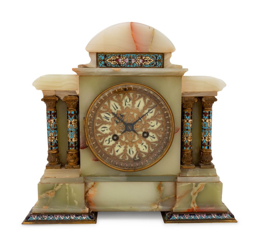 Appraisal: A French Onyx and Champleve Mantel Clock A French Onyx