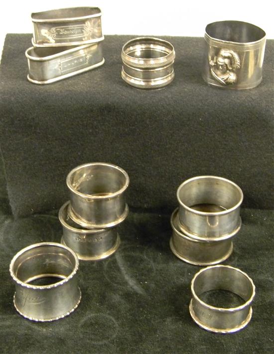 Appraisal: STERLING Group of ten silver napkin rings nine sterling ozt