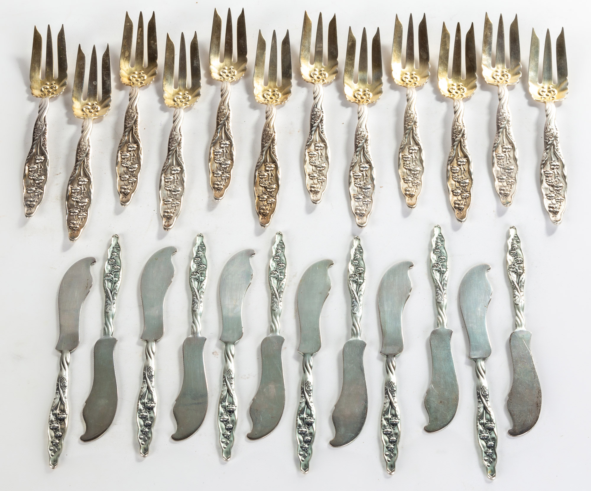 Appraisal: WHITING STERLING SLIVER LILY OF THE VALLEY FORKS KNIVES Silver