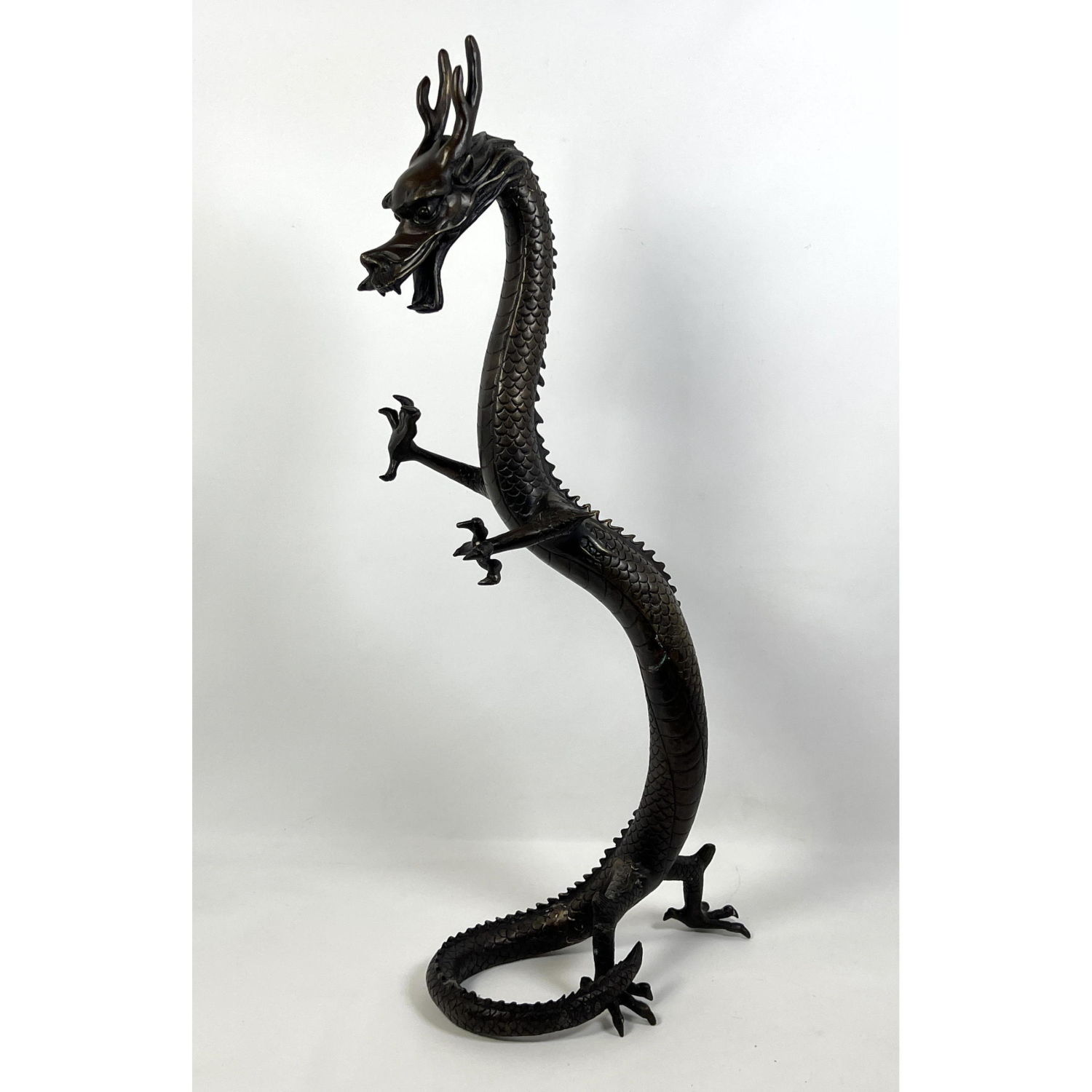 Appraisal: Tall Detailed Bronze Dragon Serpent Sculpture Unusual standing form Dimensions