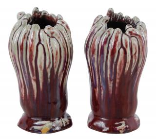 Appraisal: Pair French Art Deco Sang De Boeuf Flambe Vases French