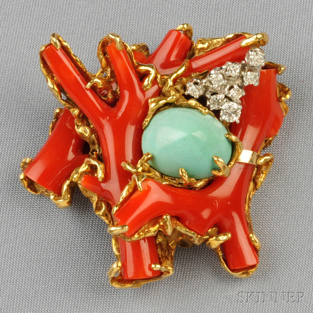 Appraisal: kt Gold Gem-set Brooch Arthur King designed as a branch