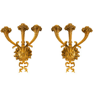 Appraisal: A Pair of French Gilt Bronze Three-Light Sconces th Century