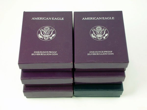 Appraisal: Six American Eagle one ounce proof silver bullion coins including