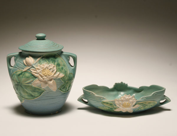 Appraisal: Roseville Water Lily art pottery cookie jar and console bowl