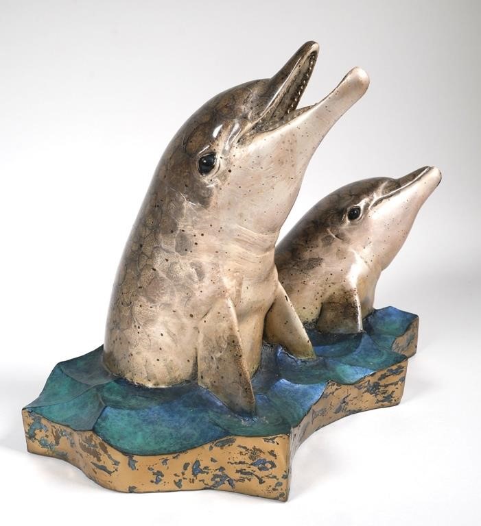 Appraisal: Bronze statue of a pair of dolphins titled Friends of