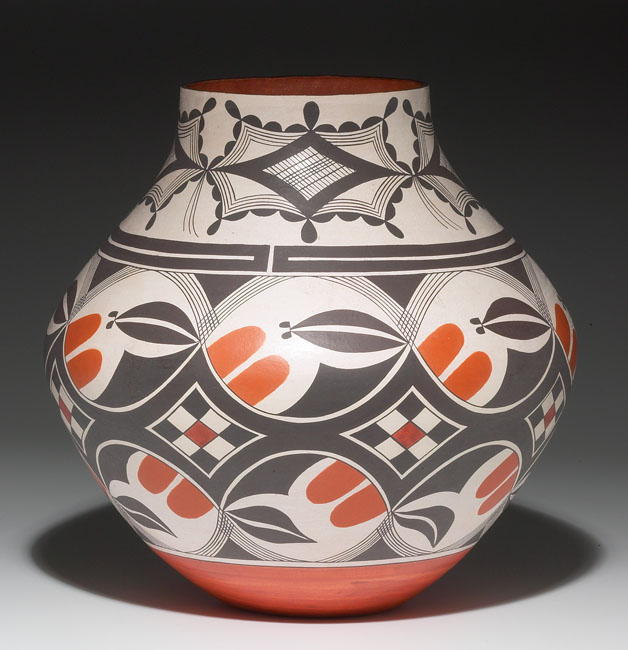 Appraisal: Acoma vase huge shape with painted designs in black and