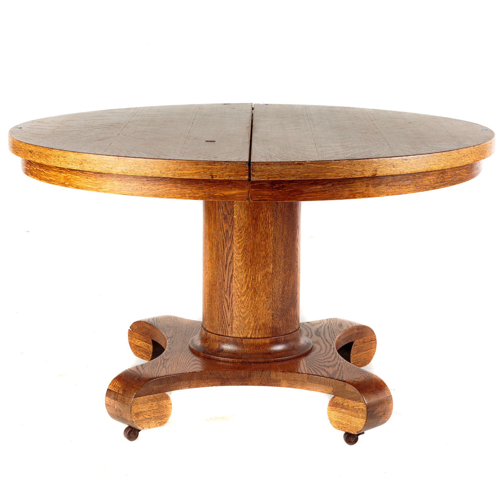 Appraisal: EMPIRE STYLE ROUND OAK PEDESTAL DINING TABLE in H in