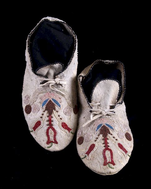 Appraisal: Santee Sioux Beaded High-Top Moccasins c - The lot features