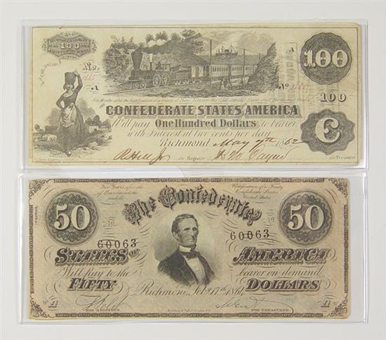 Appraisal: Two Confederate Notes Note - issued May has interest paid