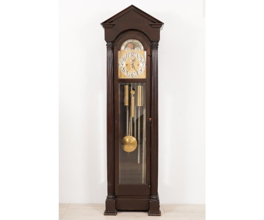 Appraisal: Herschede mahogany and beveled glass tall case chime clock with