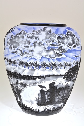 Appraisal: Pilgrim Cameo Glass Vase A Morning to Crow About Pilgrim