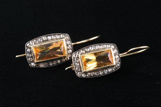 Appraisal: PAIR K YELLOW GOLD CITRINE AND DIAMOND EARRINGS Each mounting