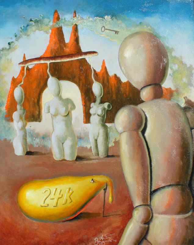 Appraisal: BRZEZINSKI Anton American - Surreal Dali-esque landscape with Doll Man