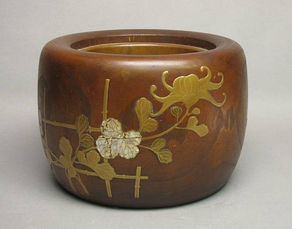 Appraisal: A gilt lacquer decorated paulownia hibachi Early th Century The