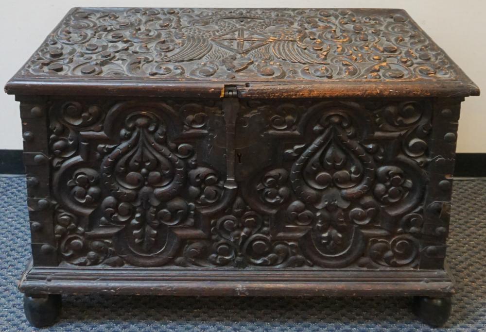 Appraisal: Continental Carved Oak Lift-Top Blanket Chest th- th Century x