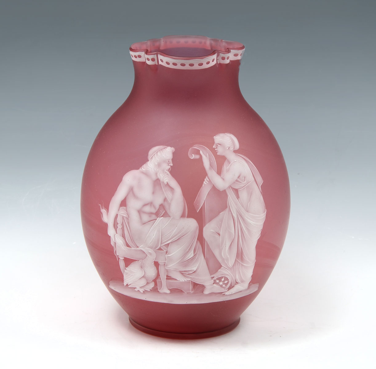 Appraisal: THOMAS WEBB FIGURAL CAMEO VASE Cranberry glass vase having a