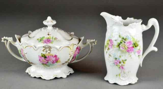 Appraisal: Hand Painted Tureen PitcherIncluding a tureen with a finial top