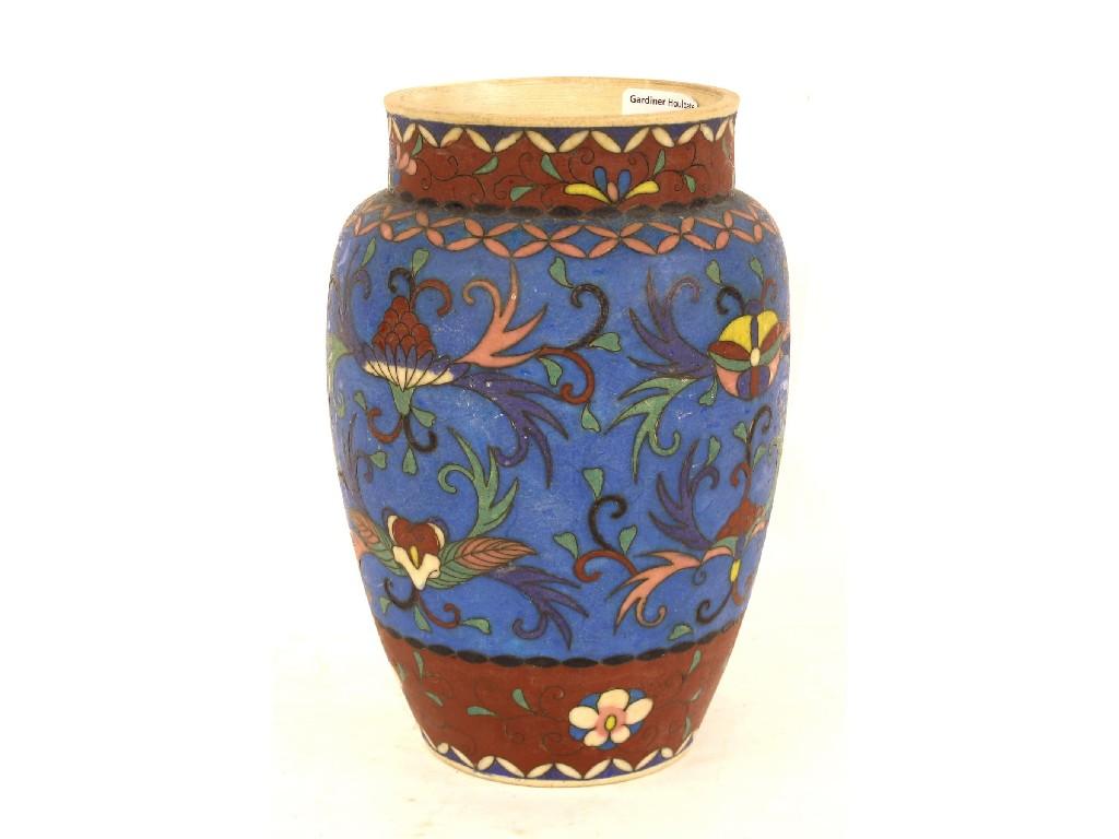 Appraisal: Decorative cloisonne pottery vase decorated overall with stylised coloured foliage