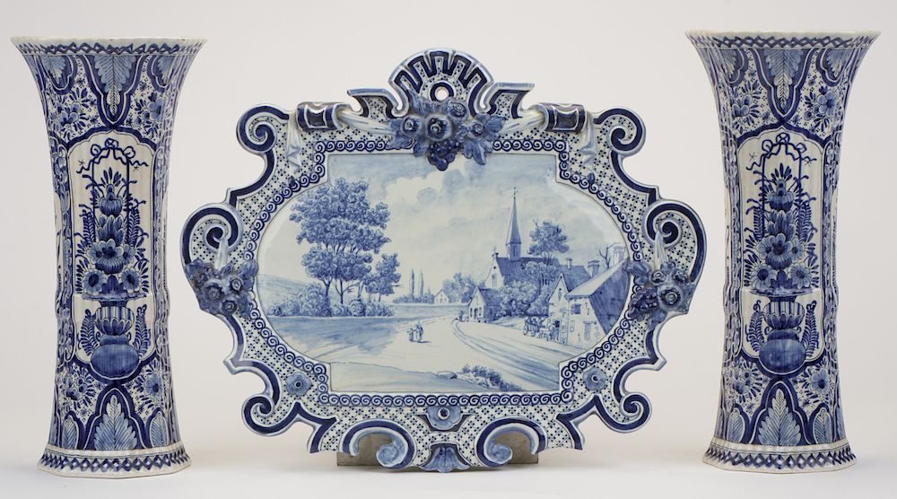 Appraisal: Three Pieces of Delftware Three Pieces of Antique Delftware Comprising