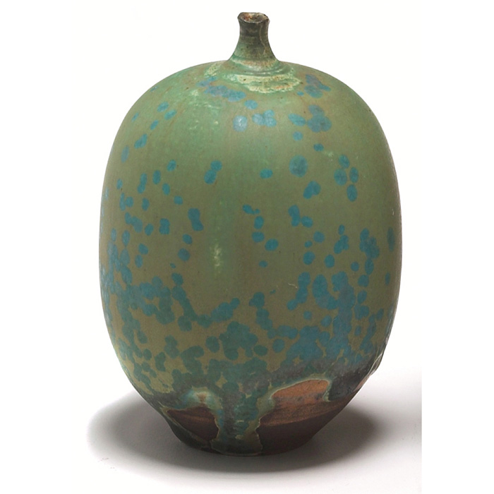 Appraisal: Cabat vase brown clay body covered in a beautiful green