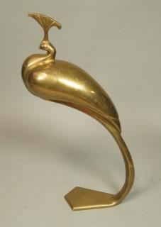 Appraisal: Modernist Brass Figural Peacock Sculpture Standi Modernist Brass Figural Peacock