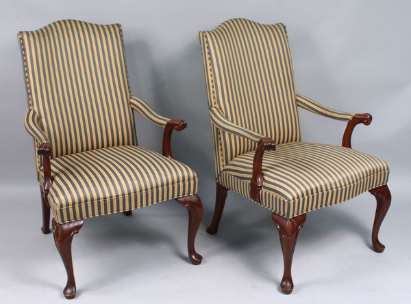 Appraisal: Pair of th Century Queen Anne mahogany arm chairs h