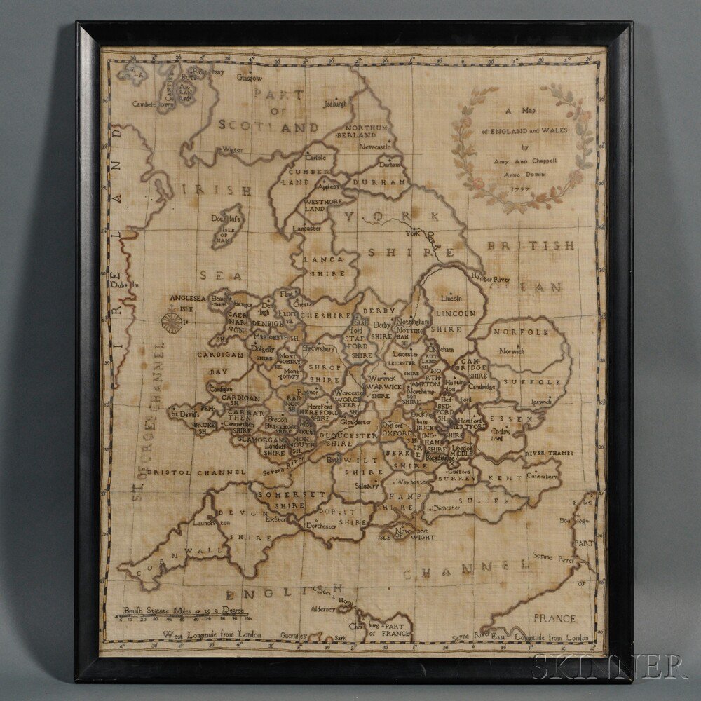 Appraisal: Framed Needlework Map of England and Wales late th century