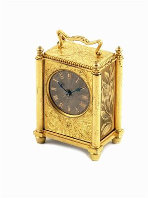 Appraisal: A gilt brass 'carriage' clock the watch movement inscribed 'Geoe