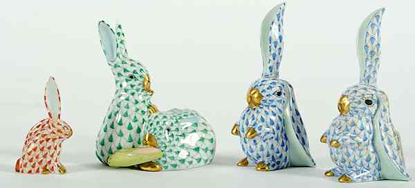 Appraisal: Herend Figurines Hungry four porcelain rabbit figurines marked with blue