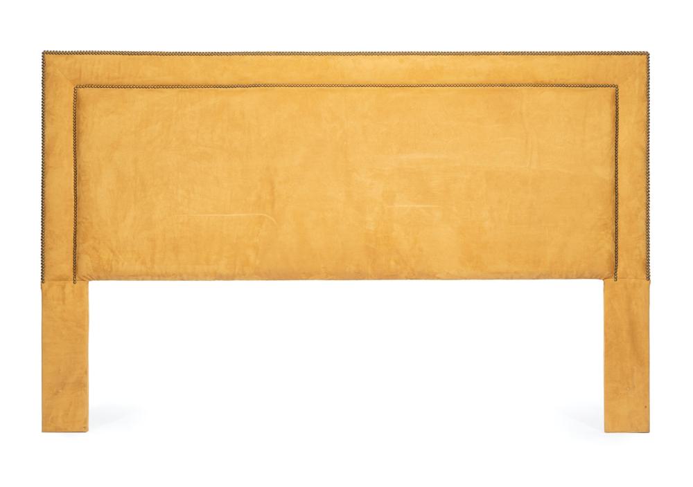 Appraisal: Ultra-Suede Upholstered Queen-Size Headboard channeled surround brass nailhead trim h