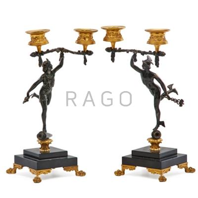 Appraisal: PAIR OF GILT BRONZE MOUNTED SILVER CANDELABRA Condition Report