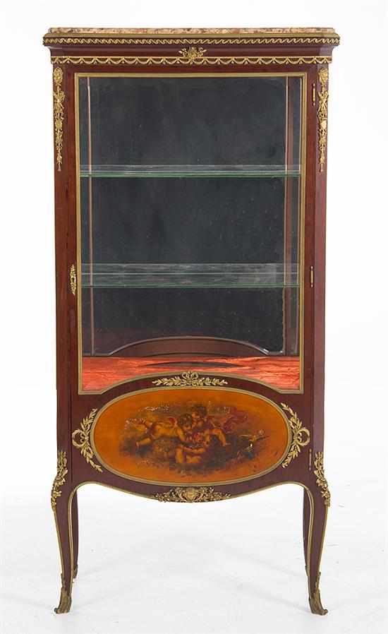 Appraisal: Fine Louis XV style bronze-mounted mahogany marbletop Vernis Martin vitrine