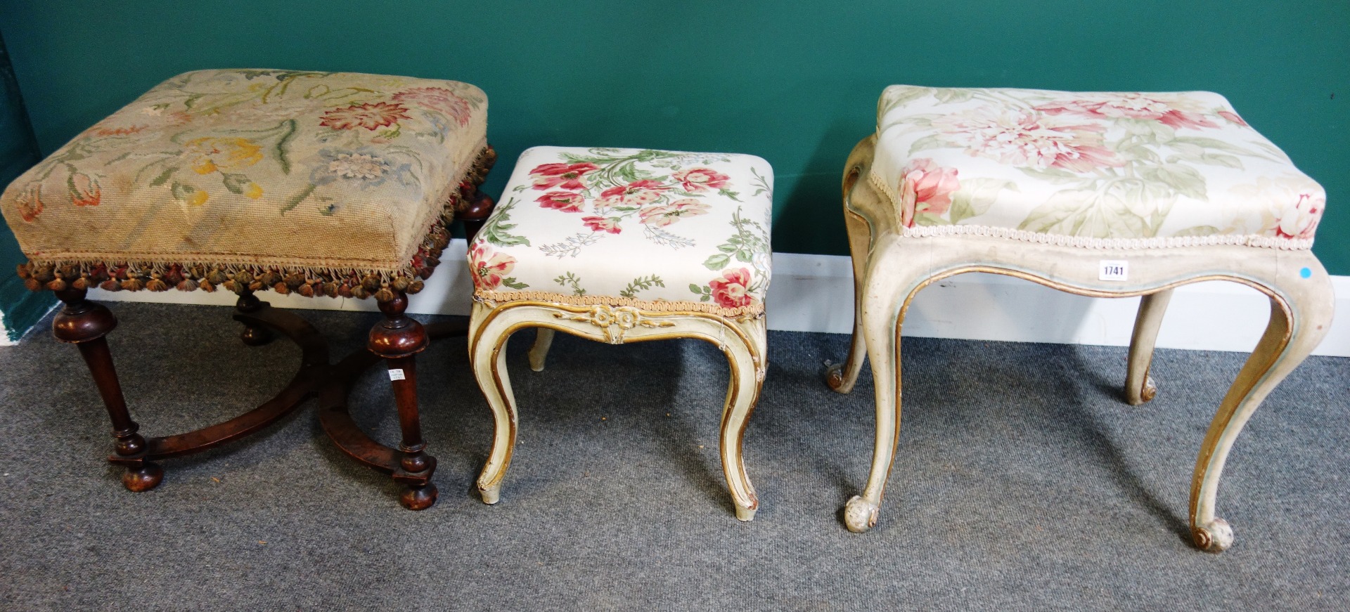 Appraisal: Two cream and gilt painted Louis XV style footstools of