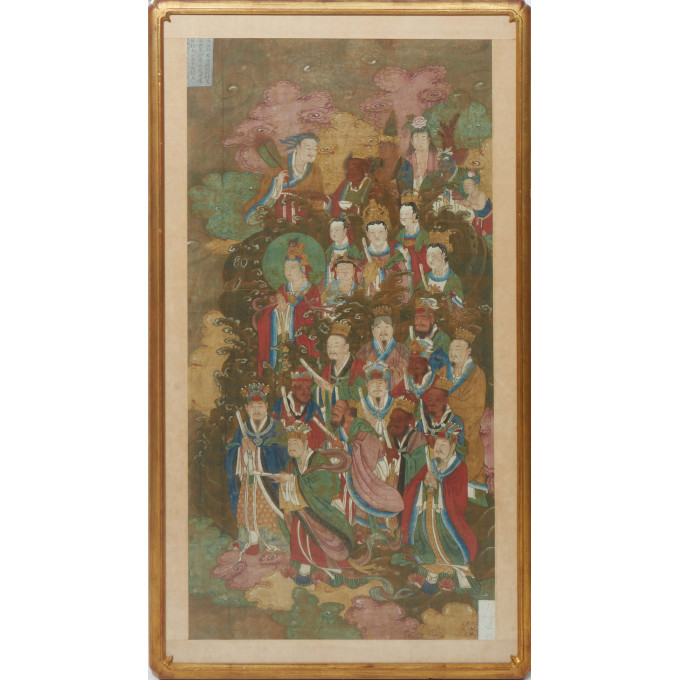 Appraisal: Large Chinese Daoist Watercolor on Silk presented in a gilt