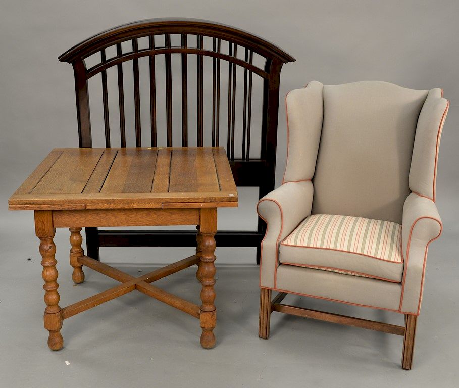 Appraisal: Group lot to include a wing chair oak table hanging