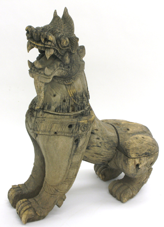 Appraisal: CARVED WOOD CHIMERA GUARDIAN LION Chinese early th century hand