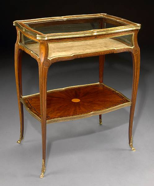 Appraisal: A Louis XV style gilt bronze mounted inlaid mahogany bijouterie