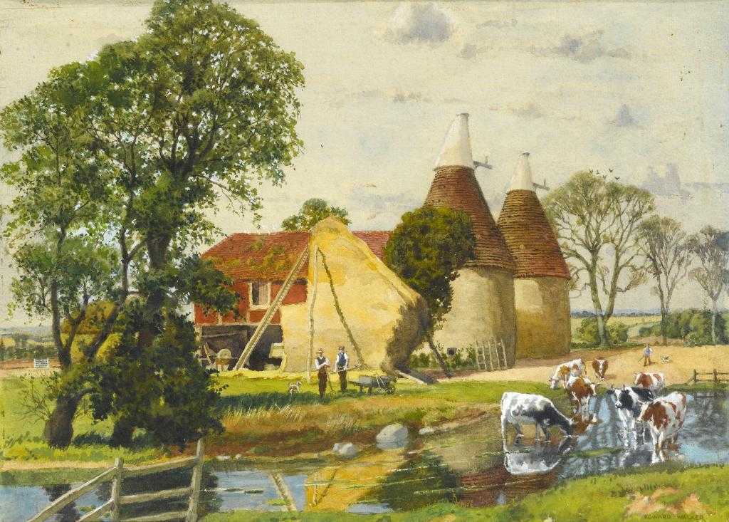 Appraisal: EDWARD WALKER ARCA - OAST HOUSES watercolour heightened with white