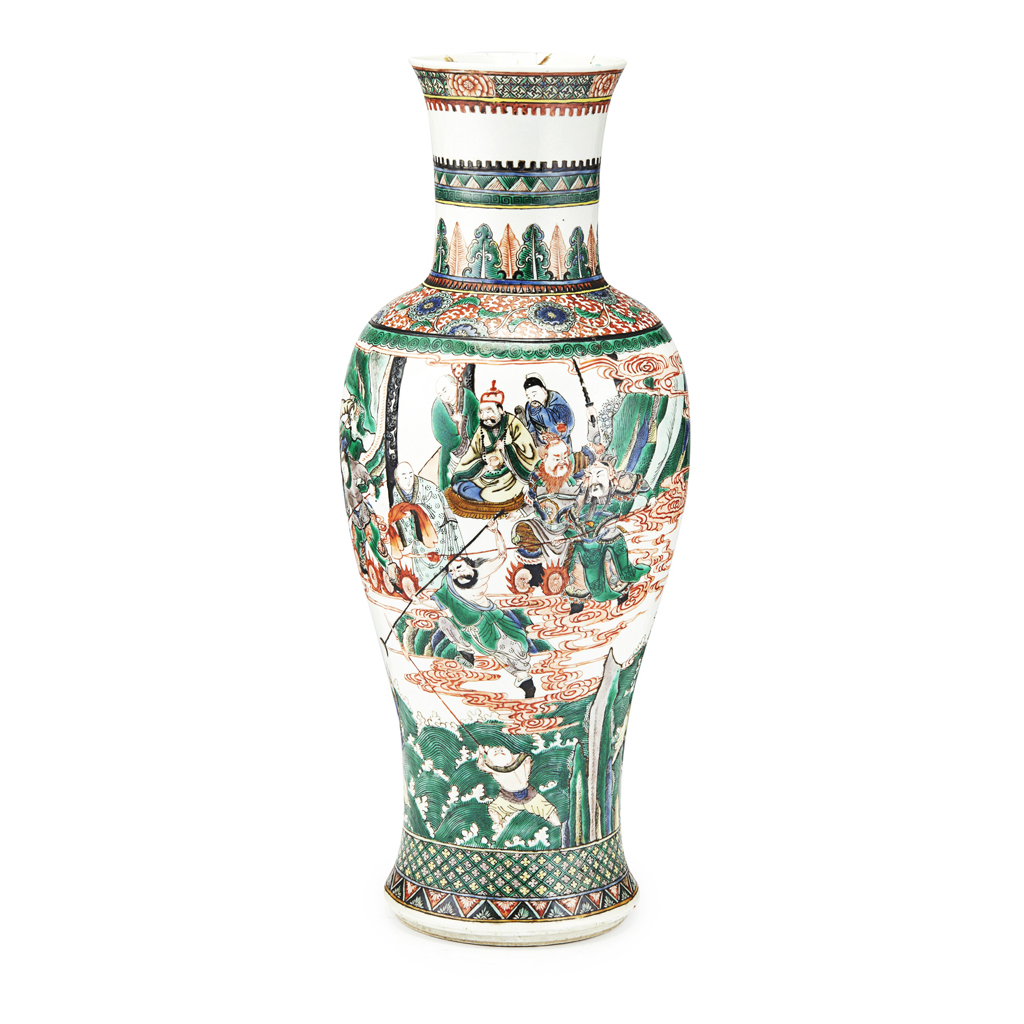 Appraisal: FAMILLE VERTE BALUSTER VASE slender baluster vase with curved shoulders