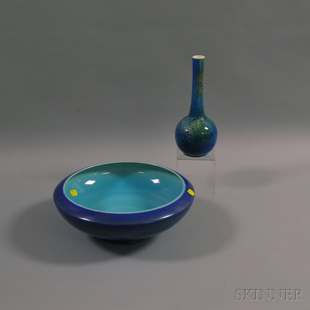 Appraisal: Large Blue Rookwood Pottery Bowl and a Royal Haeger Vase