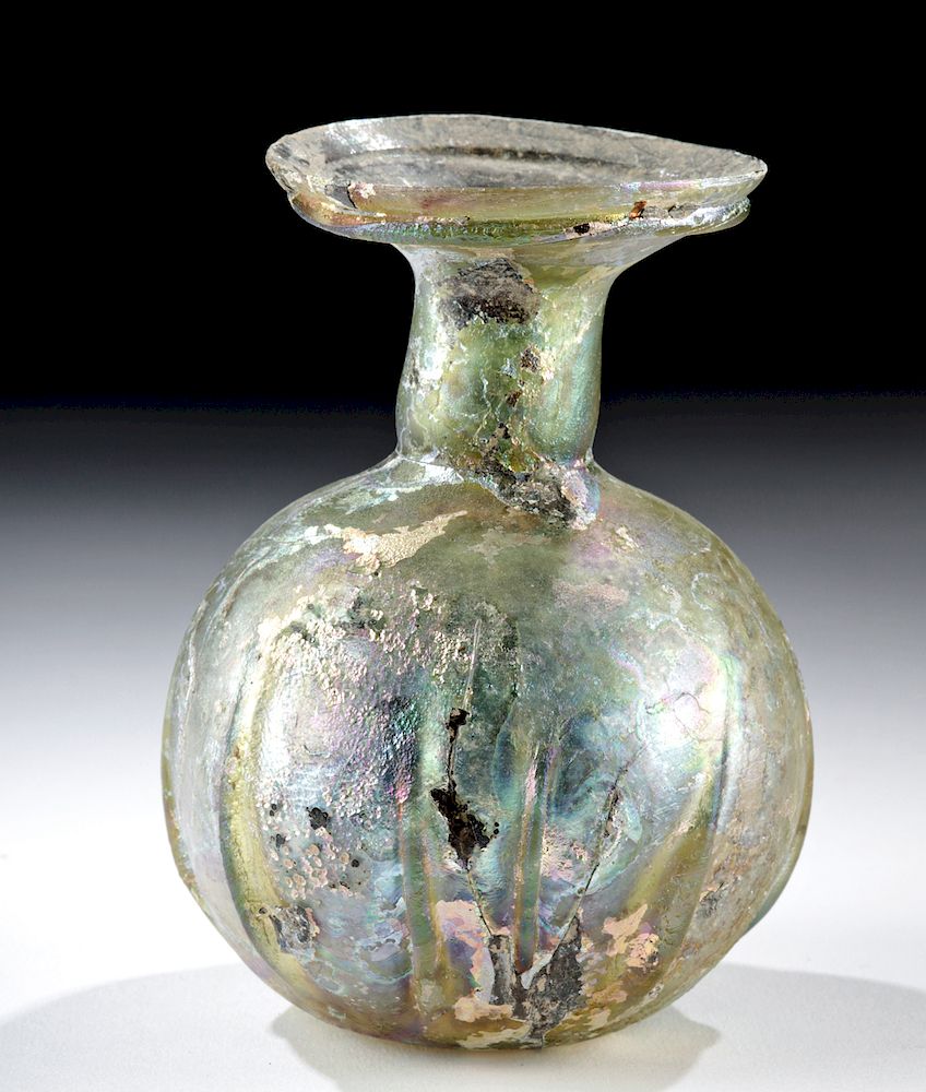 Appraisal: Roman Glass Sprinkler Vessel w Fiery Iridescence Roman Imperial Period