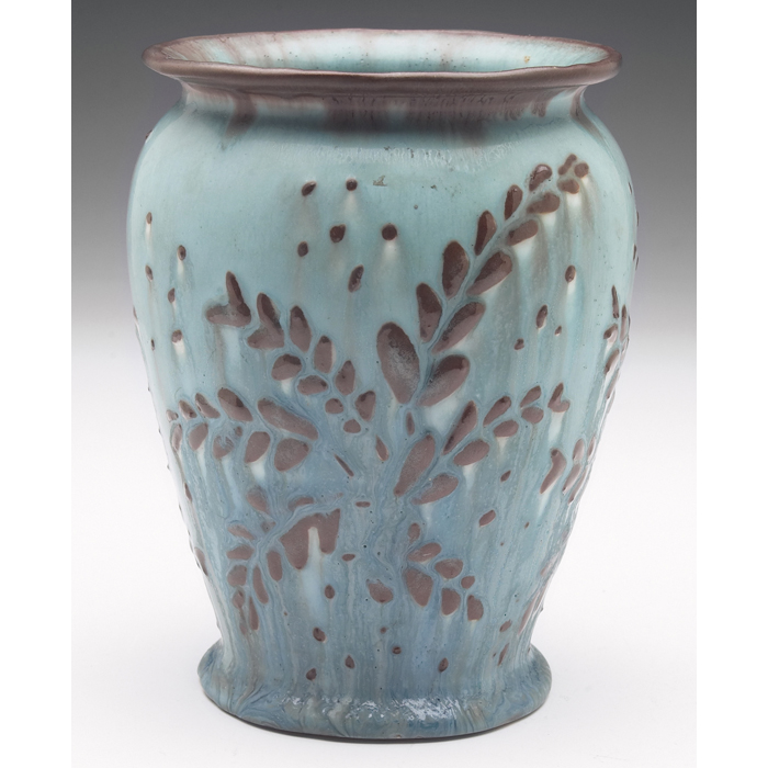 Appraisal: Rookwood vase raised leaf designs in brown against a blue