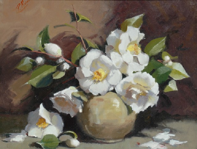 Appraisal: Patricia Moran active s White Camellias oil on board signed