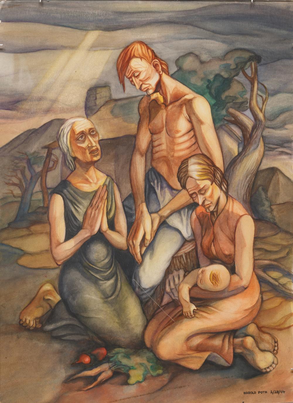 Appraisal: Harold Hal Poth American - Family Praying watercolor on board