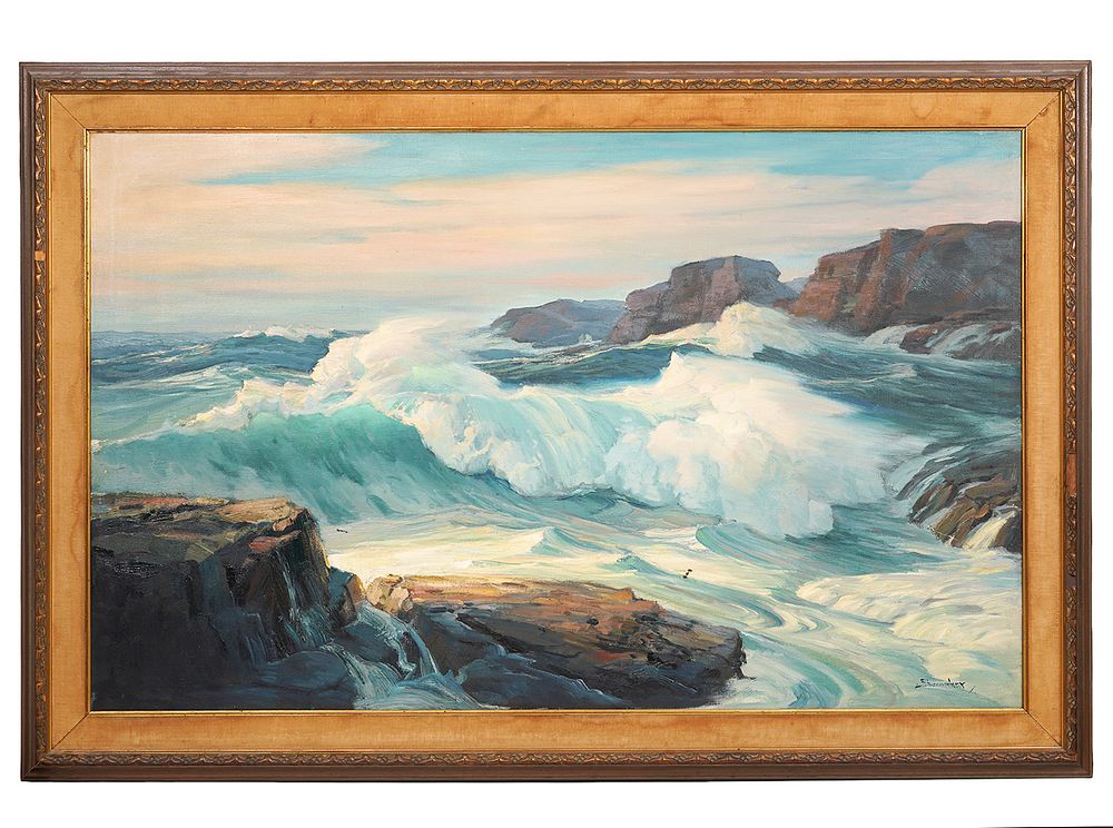 Appraisal: Philip Shumaker 'Blue Seas' Oil on Canvas Philip Shumaker American