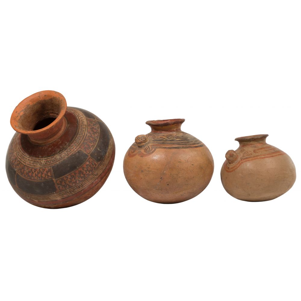 Appraisal: PRE-COLUMBIAN COSTA RICAN POTTERY Chorotega style polychrome flaring-necked jars with