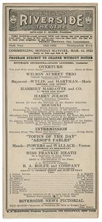 Appraisal: Houdini Riverside Theater Handbill Houdini Harry Ehrich Weiss Houdini Riverside