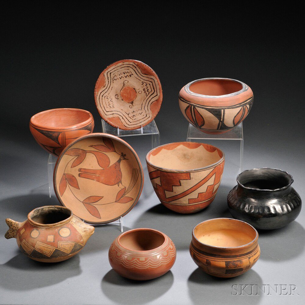 Appraisal: Nine Southwest Pottery Items a red bowl marked Marie and